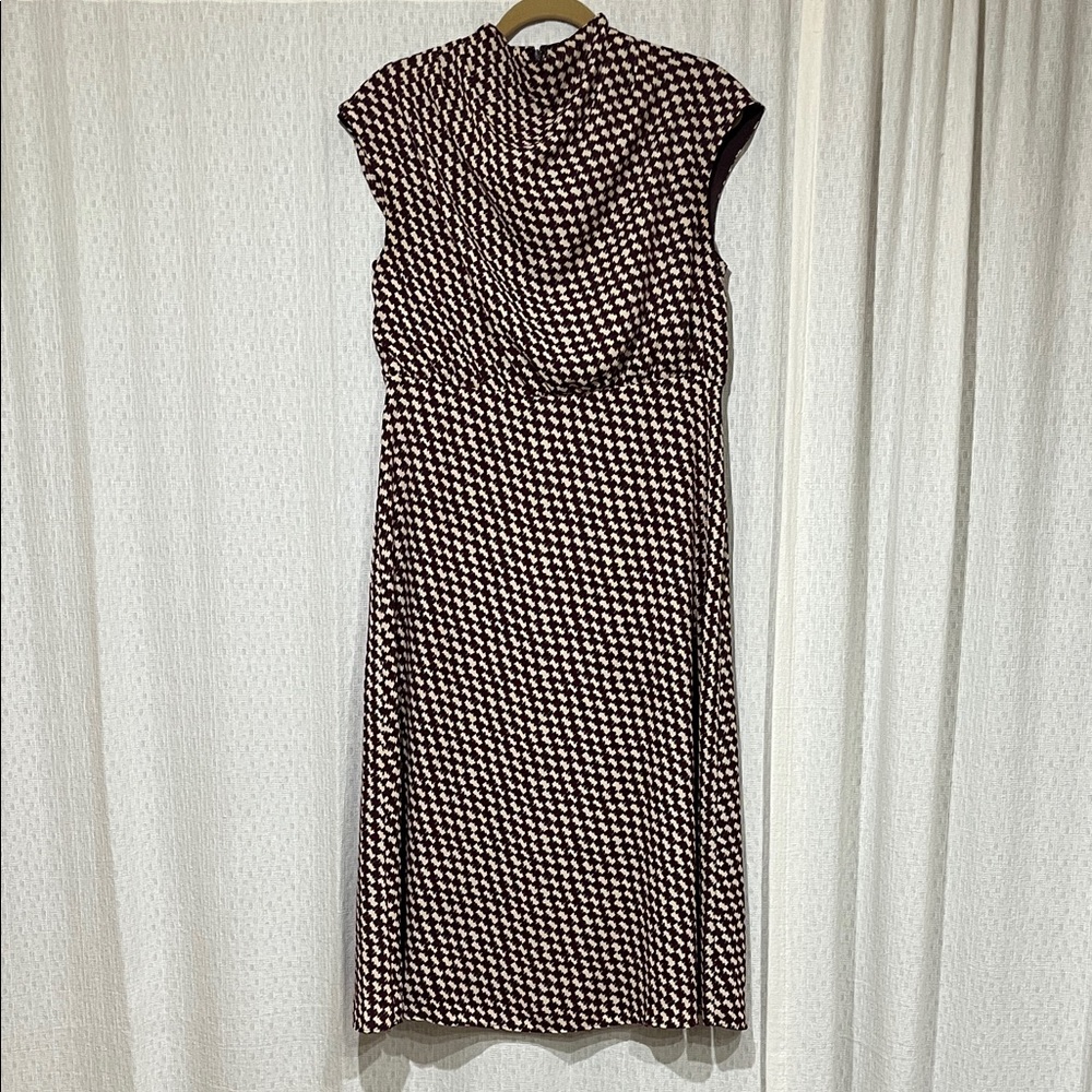 Ann Taylor burgundy houndstooth sleeveless Midi Dress - Picture 3 of 6